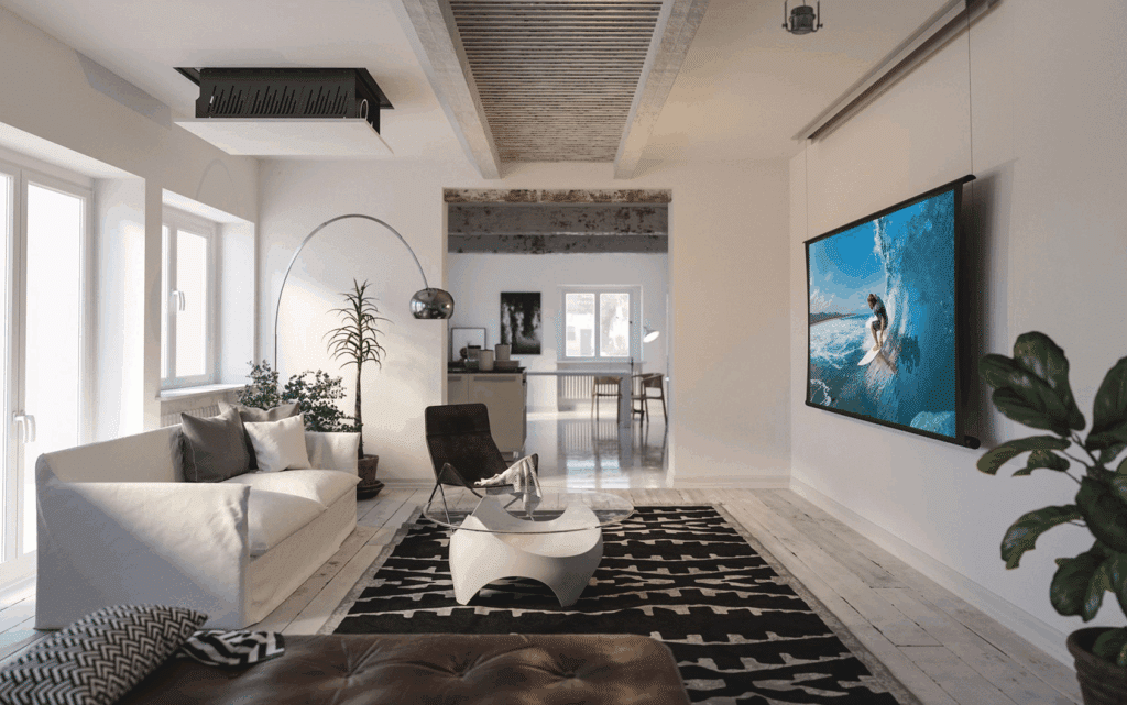 Recessed Projector Lift with Screen Innovations Zero-G Screen