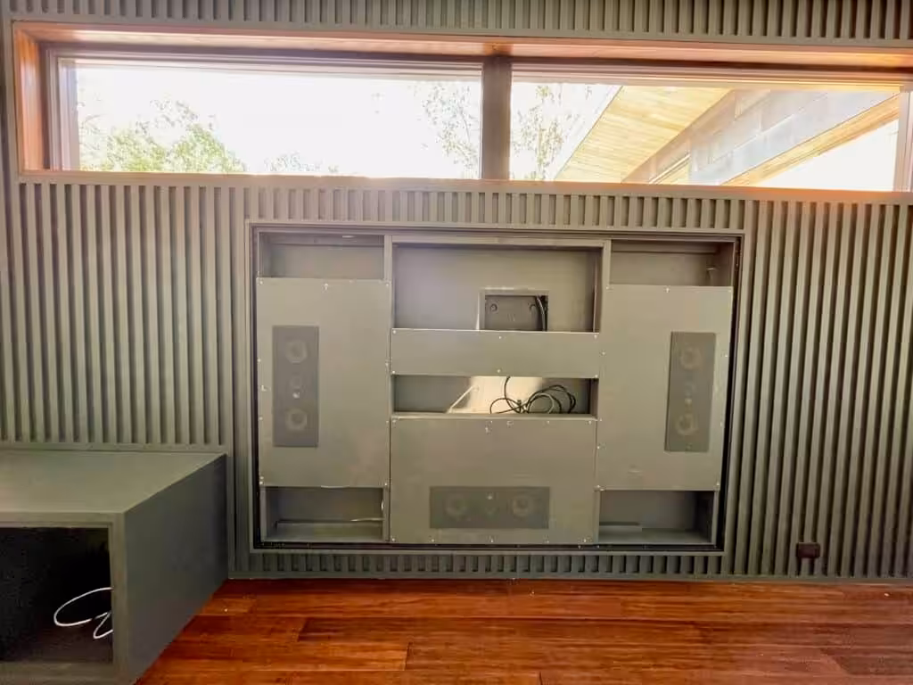 Custom MDF Backboxes housing Focal speakers in a Media Room in Nashville. 