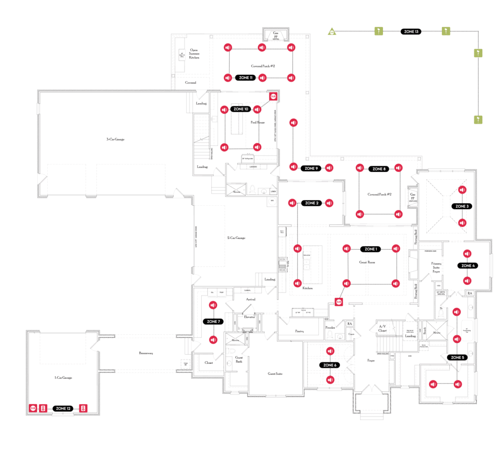 Home audio speaker zone layout diagram